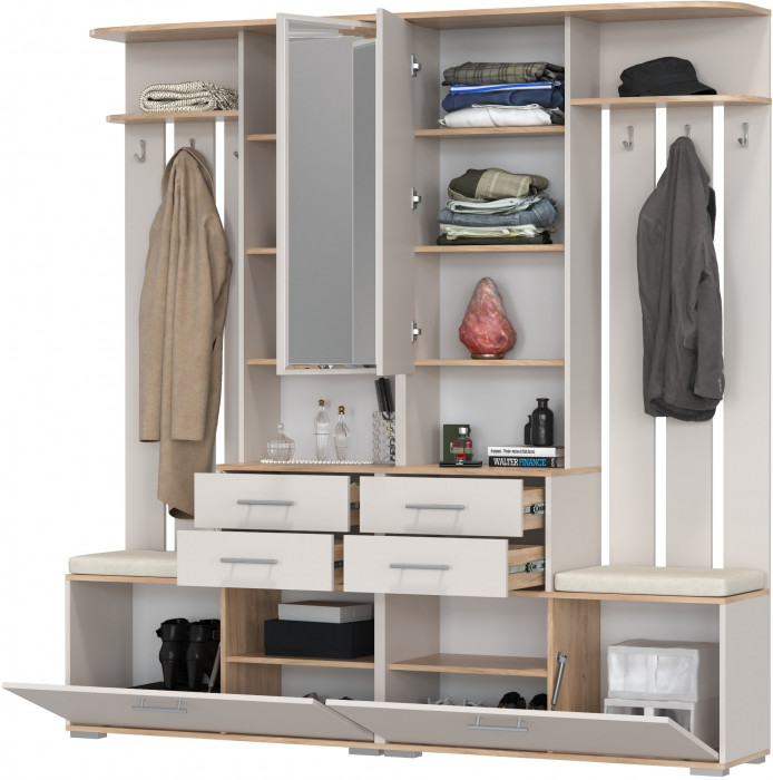 Два шкафа с вешалкой Домино 2-3431дкз/к.с, цвет дуб крафт золотой/кашемир серый, ШхГхВ 200х36х202 см., универсальная сборка