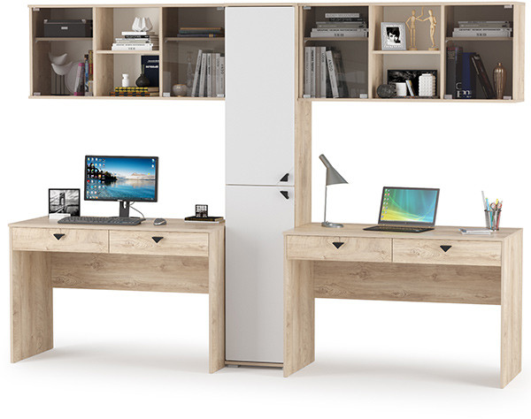 КР100 Бостон № 16, цвет дуб эндгрейн элегантный/фасады МДФ милк рикамо софт, 12.69+10.51+13.154+12.69+10.51, ШхГхВ 269х57,2х194,4 см., ун. сборка