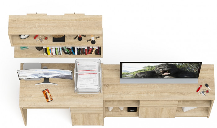 Мори компьютерный стол МС-1 правый + Тумба МТВ1204.1 + Полка 900, дуб сонома