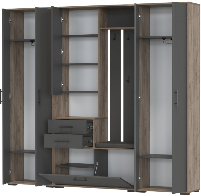 Прихожая Домино 4, дуб крафт табачный/графит