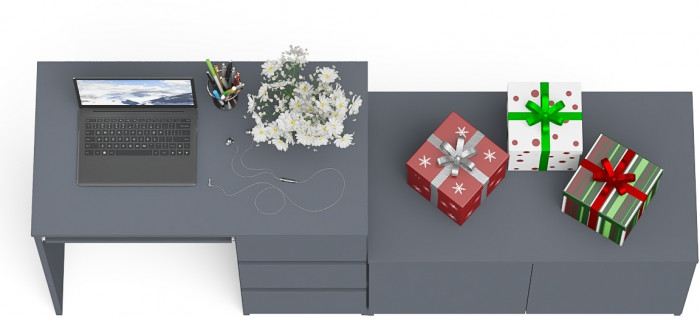 Мори Стол компьютерный МС-6 правый + Тумба МА900.1, цвет графит, ШхГхВ 180,4х50,4х76,6 см., выдвижные ящики справа, НЕ универсальная сборка