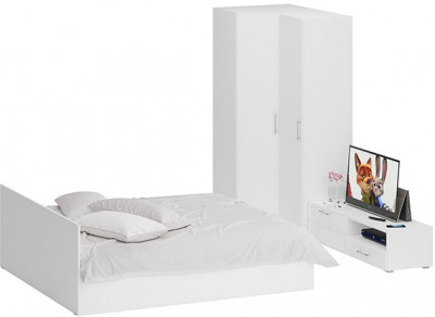 Спальня Стандарт 4-1800, белый/фасады ТВ тумбы МДФ белый глянец