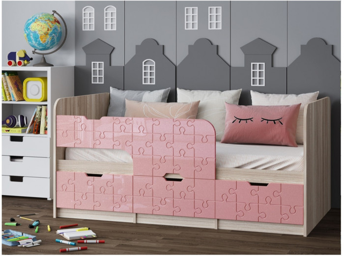 Детская кровать Юниор-9, 80х160 (Цитрус глянец, Ясень шимо светлый)