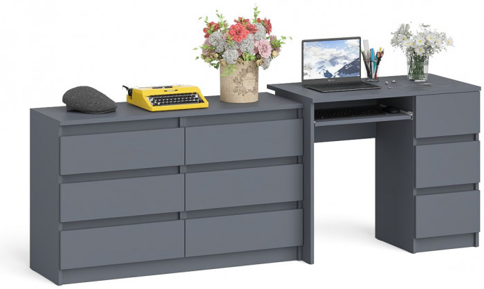 Мори Стол компьютерный МС-6 правый + Комод МК1200.6, цвет графит, ШхГхВ 210,4х50х76,6 см., выдвижные ящики справа, НЕ универсальная сборка