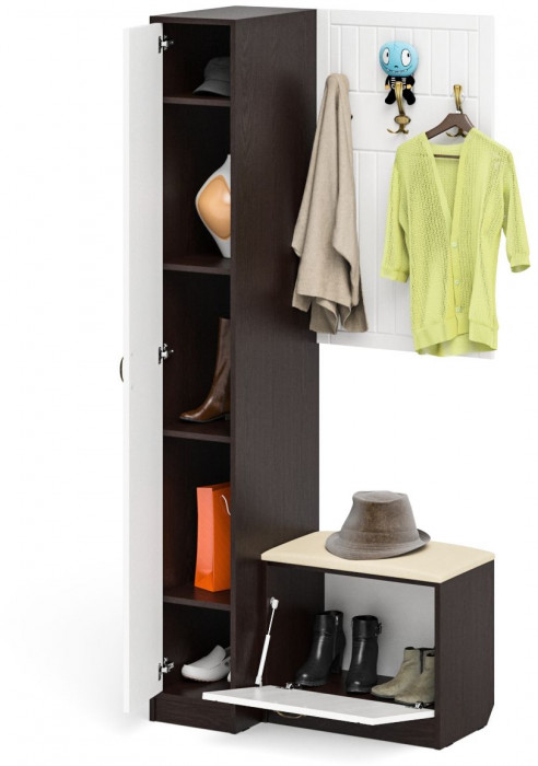 Прихожая П-6 Компоновка № 41, цвет венге/фасады МДФ белое дерево фрезеровка прованс, ШхГхВ 90х50х210 см., универсальная сборка