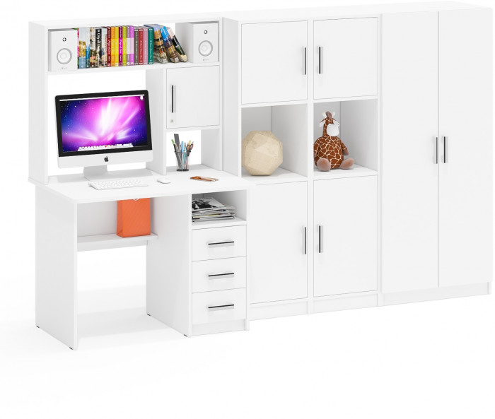 С-МД-СК9 Компоновка № 03, цвет белый шагрень, ШхГхВ 258х70х160 см., НЕ универсальная сборка