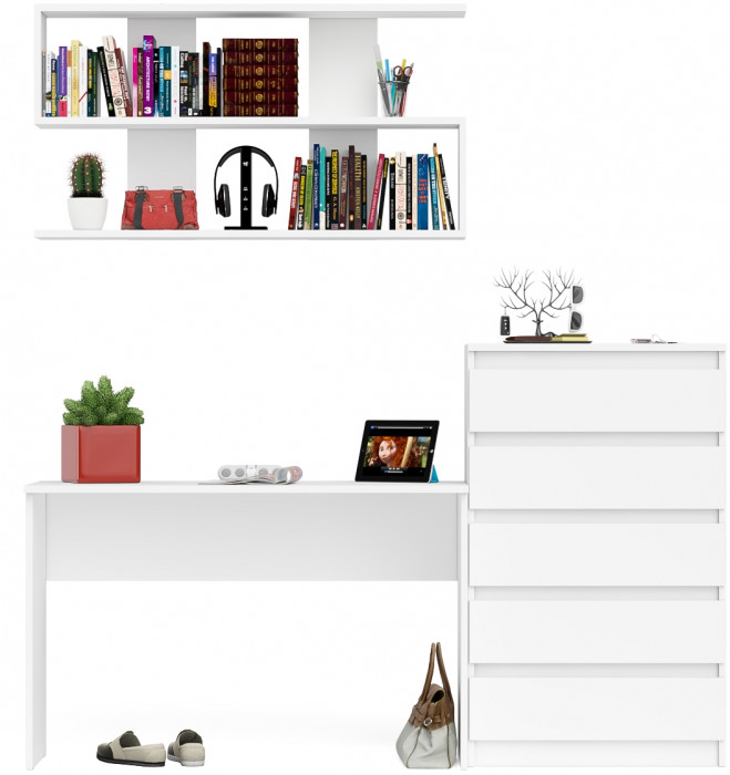 Мори письменный стол МСП1200.1 + Комод МК700.5 + Полка 1200, белый