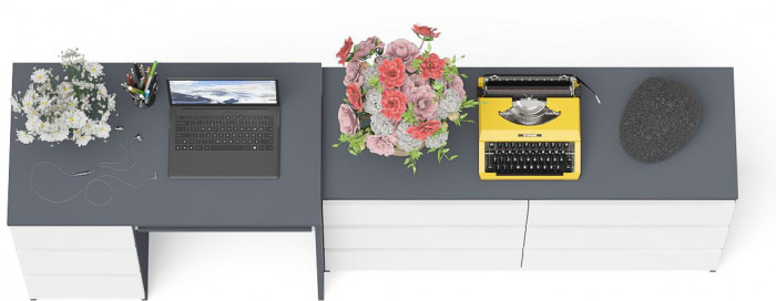 Мори Стол компьютерный МС-6 левый + Комод МК1200.6, цвет графит/белый, ШхГхВ 210,4х50х76,6 см., выдвижные ящики слева, НЕ универсальная сборка