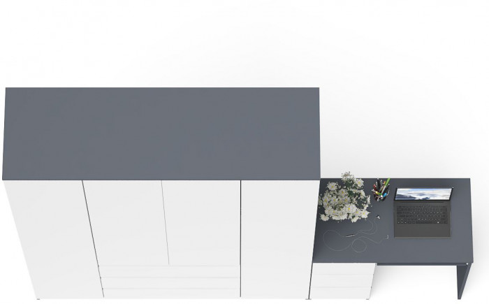 Мори Стол компьютерный МС-6 левый + Шкаф МШ1600.1, цвет графит/белый, ШхГхВ 250,4х50,4х209,6 см., выдвижные ящики слева, НЕ универсальная сборка