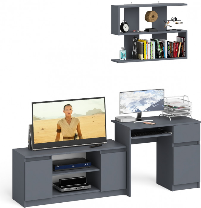 Мори компьютерный стол МС-1 правый + Тумба МТВ1200.1 + Полка 900, графит