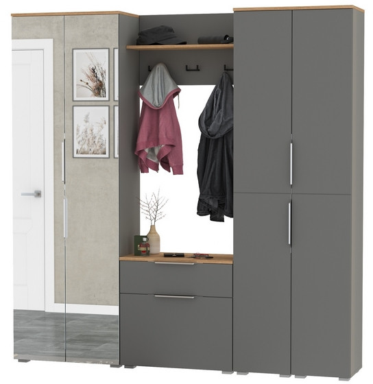 Октава Прихожая 29, серый графит/дуб крафт золотой/фасады МДФ серый графит