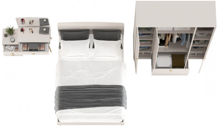 Афина Спальня 10-1400, цвет кашемир серый, сп.м. 1400х2000 мм., б/м, основание есть - фанера