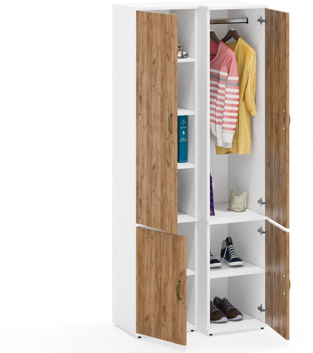 Лидер-8 Модуль Пенал МД 22Б + Пенал МД 23Б, цвет белый шагрень/крафт золото, ШхГхВ 80х50х190 см., универсальная сборка