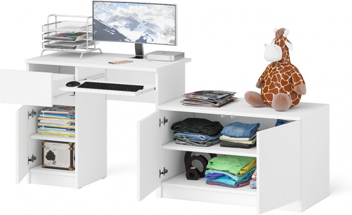 Мори компьютерный стол МС-1 левый + Тумба МА900.1, белый