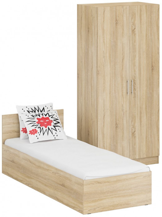 Кровать 0800 + Шкаф 2-х створчатый Стандарт, цвет дуб сонома, ШхГхВ 83,5х203,5х70 + 90х52х200 см., сп.м. 800х2000 мм., без матраса, основание есть