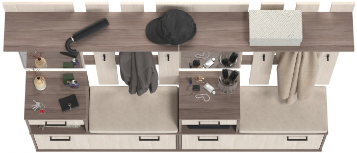 Лира ГК Прихожая 2 Два х Тумба под обувь + Два х Вешалка с зеркалом, цвет бодега тёмный/бодега светлый, ШхГхВ 200х33х185 см., универсальная сборка