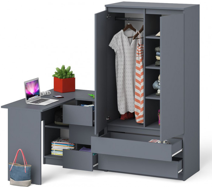 Мори компьютерный стол МС-16 правый + Шкаф МШ900.1, графит
