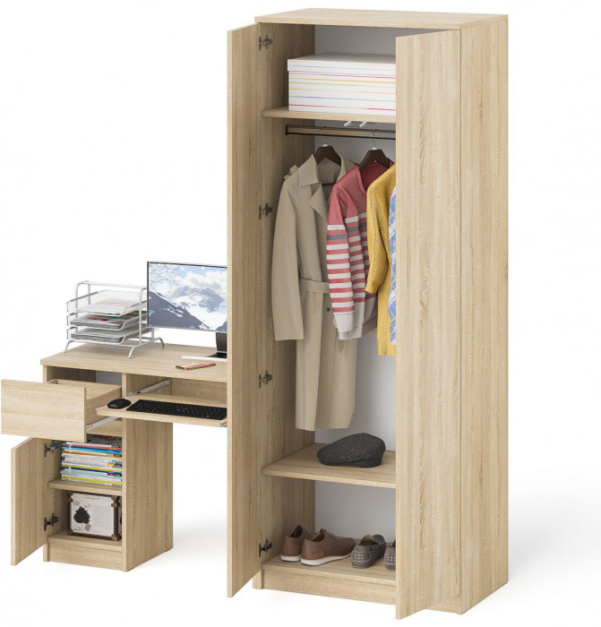 Мори Стол компьютерный МС-1 левый + Шкаф МШ800.1, цвет дуб сонома, ШхГхВ 170,4х50,4х209,6 см., выдвижной ящик слева, НЕ универсальная сборка