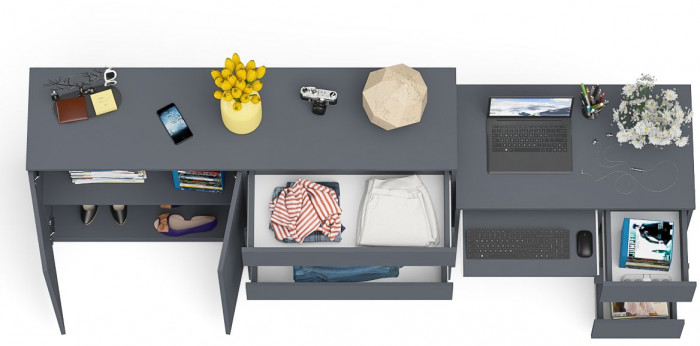 Мори компьютерный стол МС-6 правый + Комод МК1600.1, графит