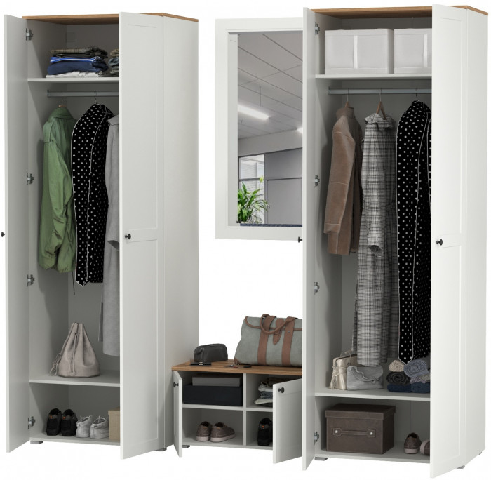 Остин Прихожая 30, белый шагрень/дуб крафт золотой