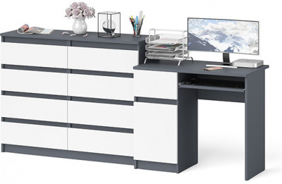 Мори компьютерный стол МС-1 левый + Комод МК1200.8, графит/белый