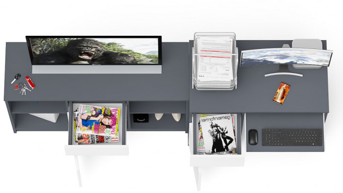 Мори компьютерный стол МС-1 левый + Тумба МТВ1204.1, графит/белый