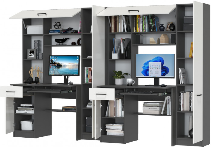 Два стола рабочих 6-0603Мграф/бел Альфа, цвет графит/белый, ШхГхВ 274х61х181 см., универсальная сборка