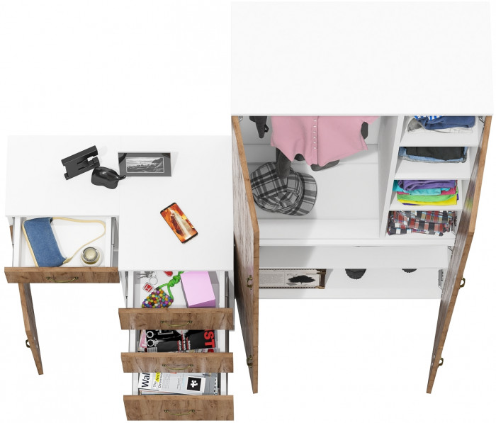 Лидер-8 Шкаф МД 20Б + Тумба МД 3.15 + Тумба МД 3.16, белый шагрень/крафт золото