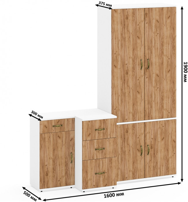 Лидер-8 Шкаф МД 20Б + Тумба МД 3.15 + Тумба МД 3.16, белый шагрень/крафт золото
