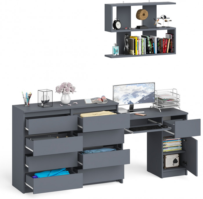 Мори компьютерный стол МС-1 правый + Комод МК1200.8 + Полка 900, графит