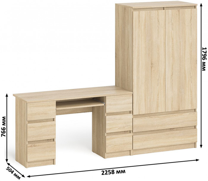 Мори компьютерный стол МС-2 + Шкаф МШ900.1, дуб сонома
