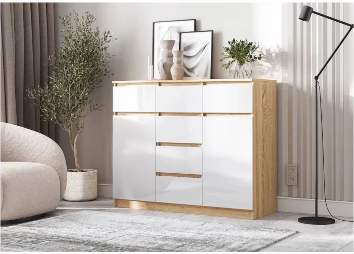 Челси Комод 1200 (2 двери 6 ящика) Белый глянец холодный / сонома (Сонома / Белый глянец)