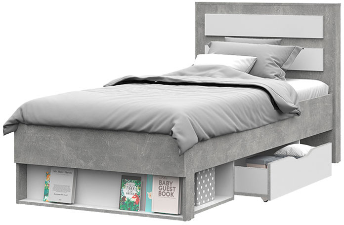 Денвер КР-01 Кровать 0,9х2,0 (970х986х2110) ателье светлый/белый