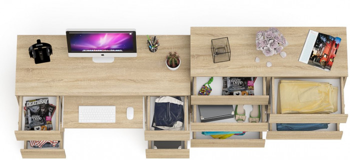 Мори компьютерный стол МС-2 + Комод МК1200.8, дуб сонома