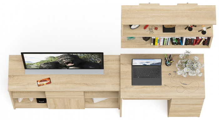 Мори компьютерный стол МС-6 правый + Тумба МТВ1204.1 + Полка 900, дуб сонома