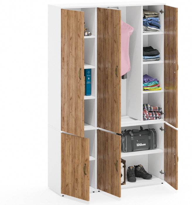 Лидер-8 Модуль Пенал МД 22Б + Шкаф МД 20Б, цвет белый шагрень/крафт золото, ШхГхВ 120х37,5х190 см., НЕ универсальная сборка