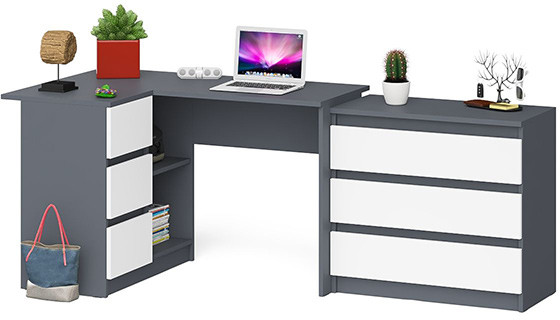 Мори Стол компьютерный МС-16 левый + Комод МК800.1, цвет графит/белый, ШхГхВ 204,8х84,9х76,6 см., выдвижные ящики слева, НЕ универсальная сборка