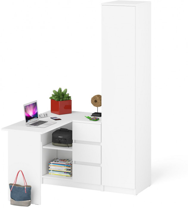 Мори Стол компьютерный МС-16 правый + Пенал МШ400.1, цвет белый, ШхГхВ 164,8х84,9х209,6 см., выдвижные ящики справа, НЕ универсальная сборка