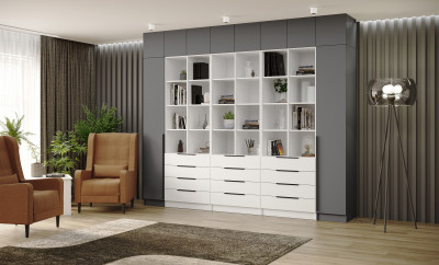 Модульная гостиная Мадрид, композиция 6, Белый/Графит серый