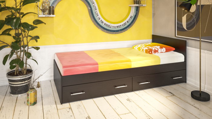 Стандарт Кровать с ящиками 0900, цвет венге, ШхГхВ 93,5х203,5х70 см., сп.м. 900х2000 мм., без матраса, основание есть