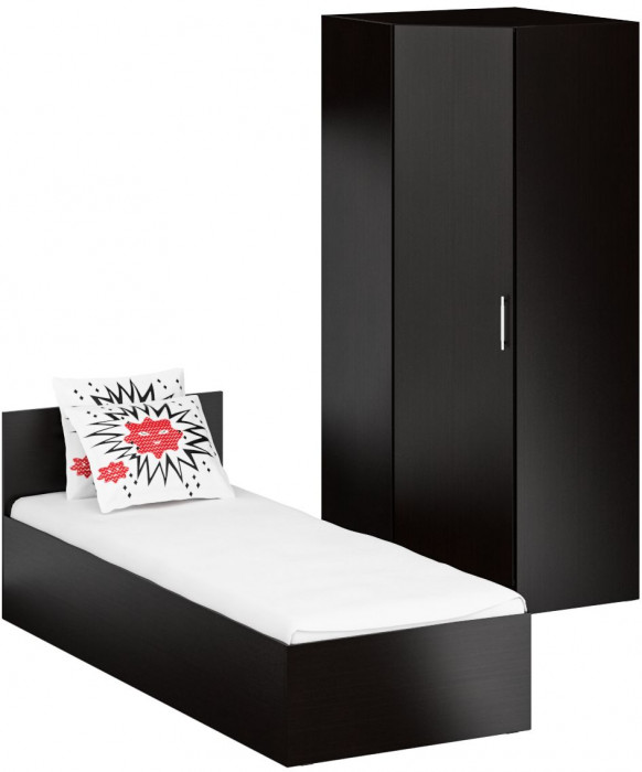 Кровать 0800 + Шкаф угловой Стандарт, цвет венге, ШхГхВ 83,5х203,5х70 + 81,2х81,2х200см., сп.м. 800х2000 мм., без матраса, основание есть