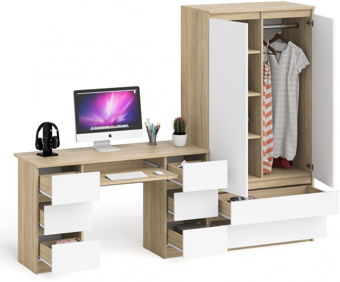 Мори компьютерный стол МС-2 + Шкаф МШ900.1, дуб сонома/белый