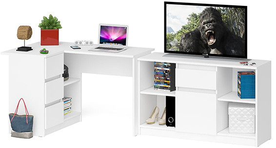 Мори Стол компьютерный МС-16 левый + Тумба МТВ1204.1, цвет белый, ШхГхВ 244,8х84,9х76,6 см., выдвижные ящики слева, НЕ универсальная сборка