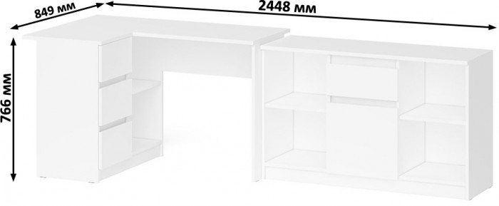 Мори Стол компьютерный МС-16 левый + Тумба МТВ1204.1, цвет белый, ШхГхВ 244,8х84,9х76,6 см., выдвижные ящики слева, НЕ универсальная сборка