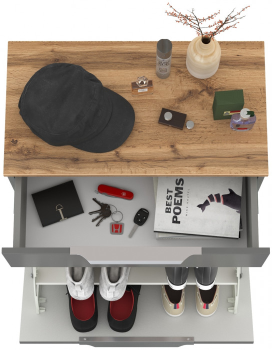 Октава 16.127 Тумба для обуви, серый графит/дуб крафт золотой/фасады МДФ серый графит