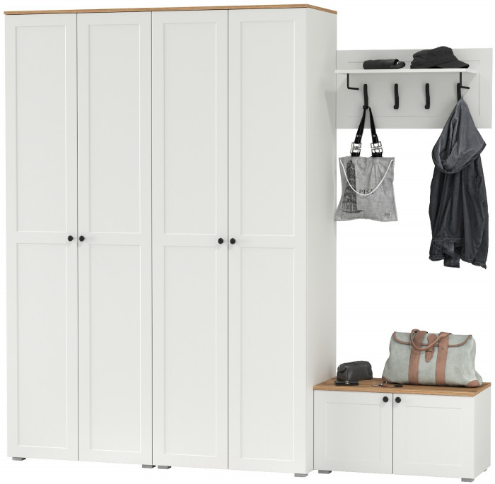 Остин Прихожая 31, белый шагрень/дуб крафт золотой