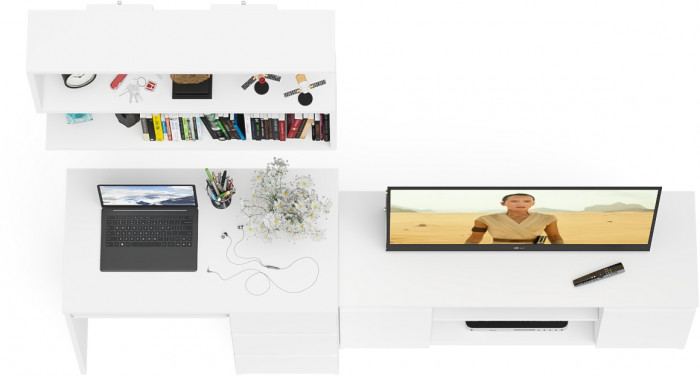 Мори Стол компьютерный МС-6 правый + Тумба МТВ1200.1 + Полка 900, цвет белый, ШхГхВ 210,4х50х209,6 см., НЕ универсальная сборка