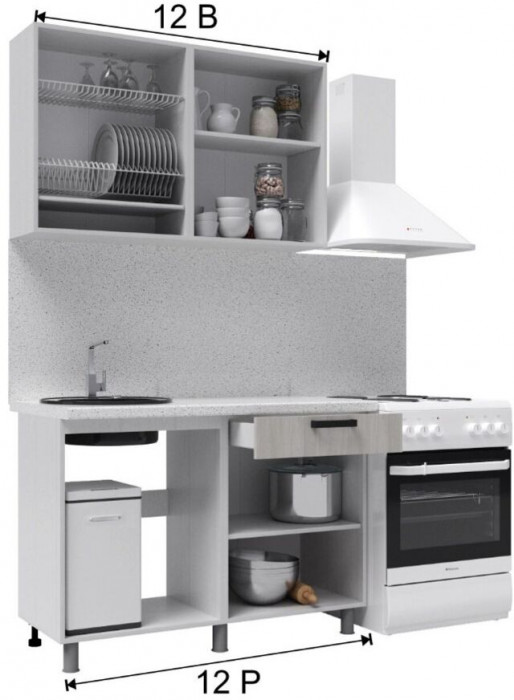 Кухонный гарнитур Осло 1,2м Сакура/Карбон вулкан