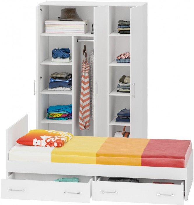 Спальня Стандарт 1-0900Я, цвет белый, ШхГхВ 93,5х203,5х70 + 135х52х200 см., сп.м. 900х2000 мм., без матраса, основание есть