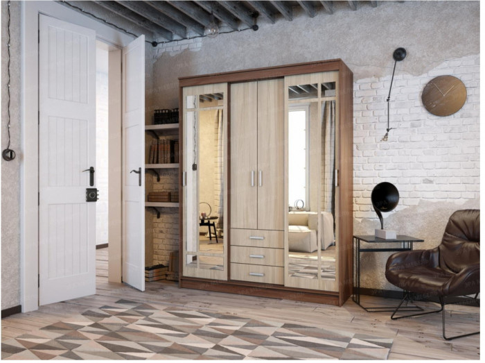 Лорд Шкаф-купе (Дуб Вотан / Белый глянец)